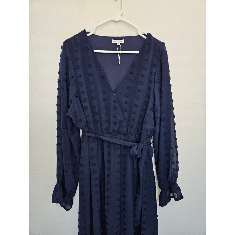 NWOT Baltic Born Paisley Dot Midi Dress V-Neck Long Sleeve Navy Blue Women 1XL - Picture 3 of 7